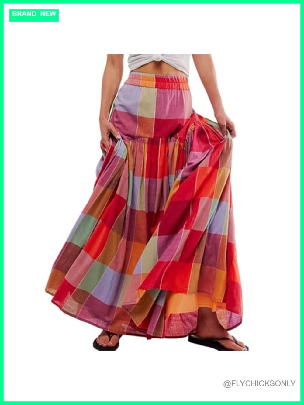 Women's Gingham Maxi Skirt High Waisted Boho Plaid Pleated Long Skirt